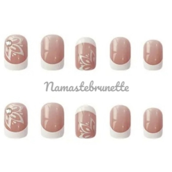 2/$16 Floral & Rhinestone French Manicure Press on Nails - Picture 13 of 17